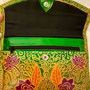 3-Piece Leather Elephant, Flower & Leaf Design Clutch Wallet & Coin Purse